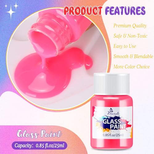 B BEARALS Glass Paint, Bearals 18 Colors Stained Glass Paint, Paint for Glass, Glass Paints for Glass Painting, Non Toxic Glass Paint for Wine Glasses, Light Bulbs, Windows and Ceramics (0.85 fl.oz) - Image 3
