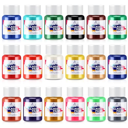 B BEARALS Glass Paint, Bearals 18 Colors Stained Glass Paint, Paint for Glass, Glass Paints for Glass Painting, Non Toxic Glass Paint for Wine Glasses, Light Bulbs, Windows and Ceramics (0.85 fl.oz) - Image 1