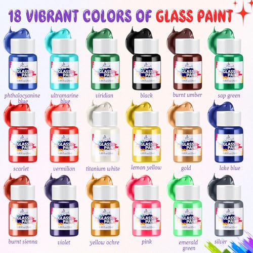 B BEARALS Glass Paint, Bearals 18 Colors Stained Glass Paint, Paint for Glass, Glass Paints for Glass Painting, Non Toxic Glass Paint for Wine Glasses, Light Bulbs, Windows and Ceramics (0.85 fl.oz) - Image 2