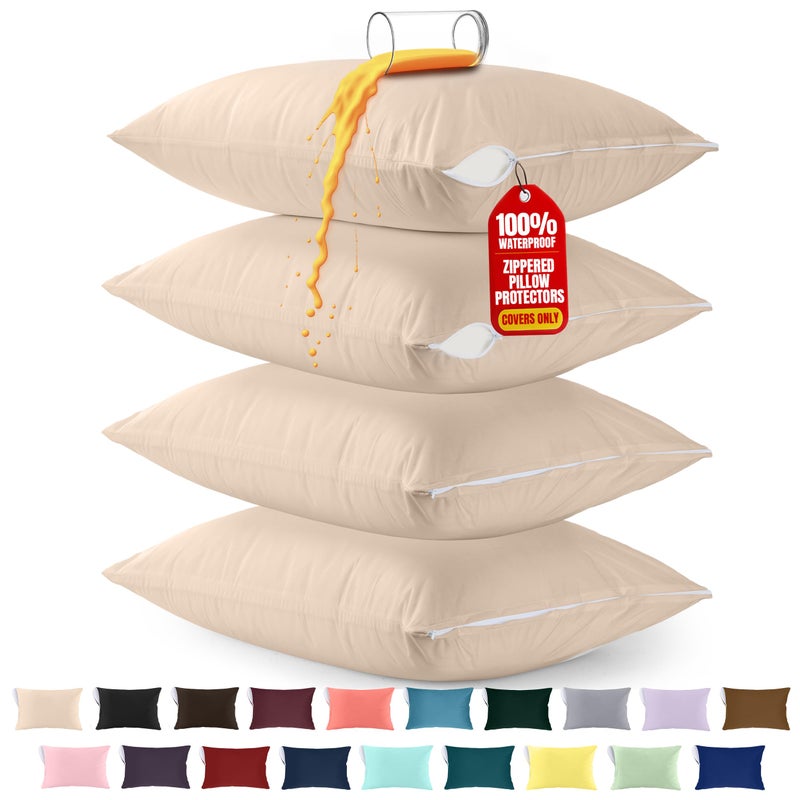 Utopia Bedding Premium 100 Waterproof Pillow Protectors with Zipper King Size Set of 4 Bed Bug and Dust Mite Proof Zippered Pillow Covers Pillow Encasement Cases Beige - Image 2