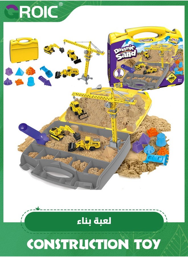 GROIC Construction Truck Toys,Construction Sand Kit,Magic Sand,Construction Vehicles Include Crane,Bulldozer,Excavator,Road Roller,Sensory Toys for Kids  - Image 1
