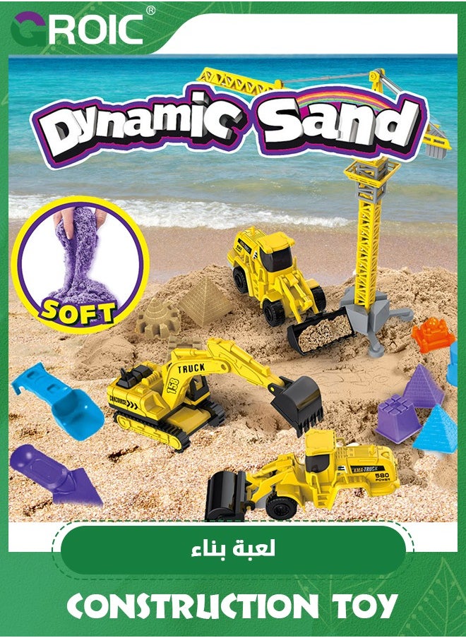 GROIC Construction Truck Toys,Construction Sand Kit,Magic Sand,Construction Vehicles Include Crane,Bulldozer,Excavator,Road Roller,Sensory Toys for Kids  - Image 2