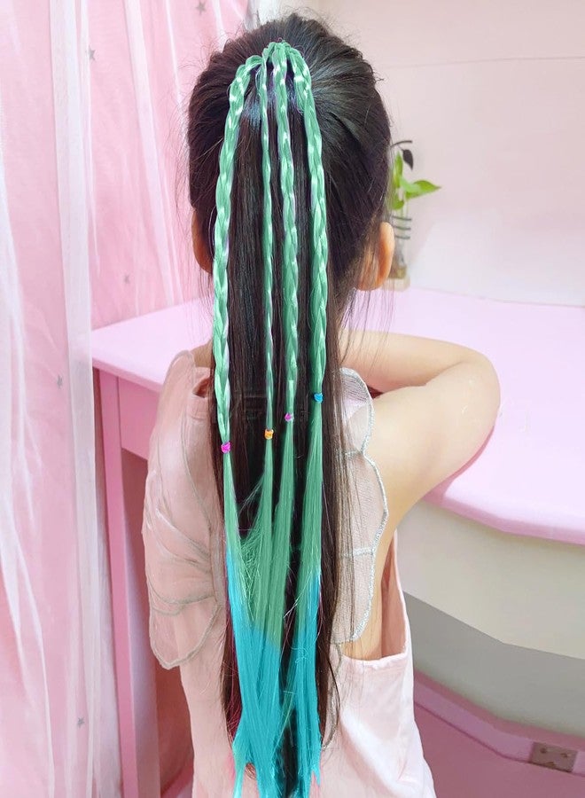 SYGA Girl Wig Headwear, Twist Braid Rope Ponytail Hair Extension, Gradient Lake Blue, 3 Strands, Kids Hair Styling Accessory - Image 1