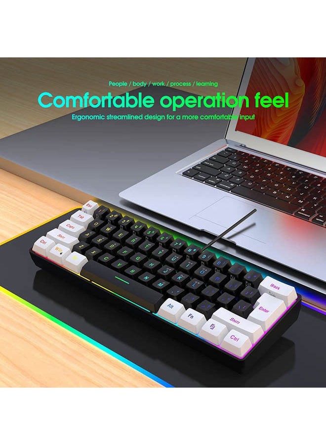 Rock Pow - لوحة مفاتيح سلكية للألعاب بنسبة 60%، لوحة مفاتيح غشائية بإضاءة خلفية RGB ولكن ذات ملمس ميكانيكي، لوحة مفاتيح صغيرة فائقة الصغر مقاومة للماء لألعاب الكمبيوتر الشخصي باللونين الأبيض والأسود - Image 1