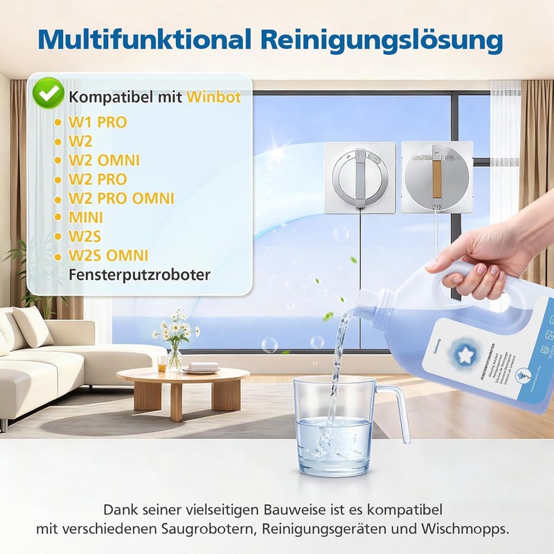 Caehomly محلول تنظيف لروبوت تنظيف النوافذ ECOVACS Winbot W1 Pro, W2, W2 OMNI, W2 Pro, W2 PRO OMNI, WINBOT MINI, W2S, W2S OMNI (1 لتر) - Image 2