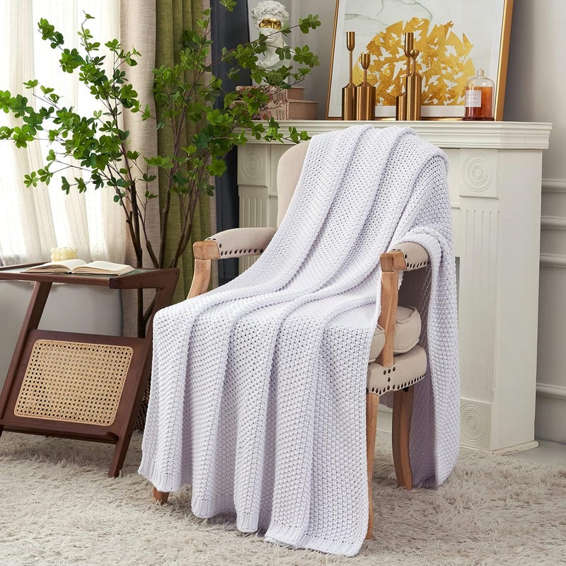 Longhui bedding لحاف منسوج بخيوط سميكة بلون أبيض، خفيف الوزن، من مادة القطن العضوي بنسبة 100%، مناسب للأريكة أو سرير الأطفال أو غرفة الرضع، يتناسب مع الطراز الريفي الأنيق والعصري، مقاس 60” × 80”， مع كيس للغسيل مرفق. - Image 3