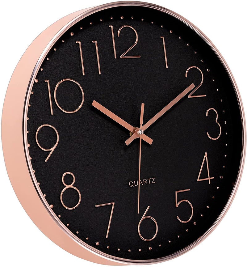 HOLLIO Wall Clock for Home 125 Silent Quartz Decorative Wall Clock NonTicking Classic Digital Clock Battery Operated Round Easy to Read RoomHomeKitchenBedroomOfficeSchool Black Rose Gold - Image 2