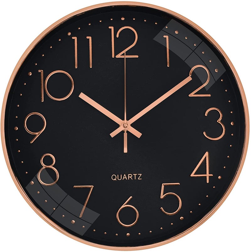 HOLLIO Wall Clock for Home 125 Silent Quartz Decorative Wall Clock NonTicking Classic Digital Clock Battery Operated Round Easy to Read RoomHomeKitchenBedroomOfficeSchool Black Rose Gold - Image 1