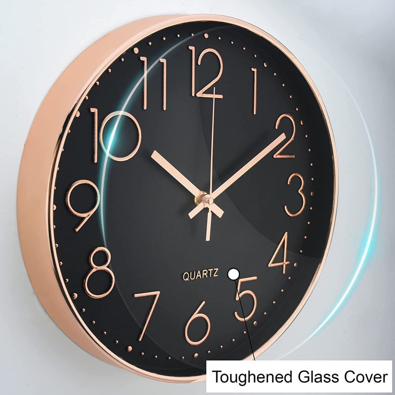 HOLLIO Wall Clock for Home 125 Silent Quartz Decorative Wall Clock NonTicking Classic Digital Clock Battery Operated Round Easy to Read RoomHomeKitchenBedroomOfficeSchool Black Rose Gold - Image 5