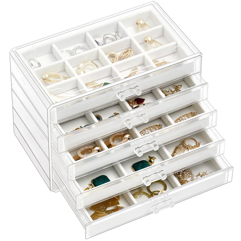 ProCase Earring Holder Organizer Jewelry Box with 5 Drawers, Acrylic Clear Earring Case with Adjustable Velvet Trays for Women - Warmwhite,5 Layers - Image 1