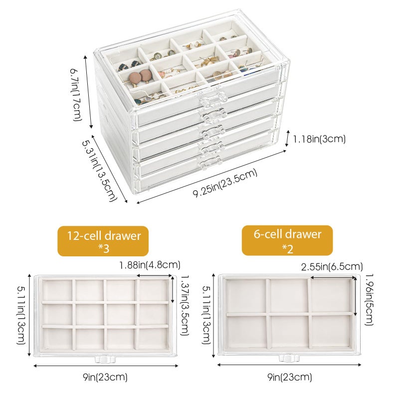 ProCase Earring Holder Organizer Jewelry Box with 5 Drawers, Acrylic Clear Earring Case with Adjustable Velvet Trays for Women - Warmwhite,5 Layers - Image 4