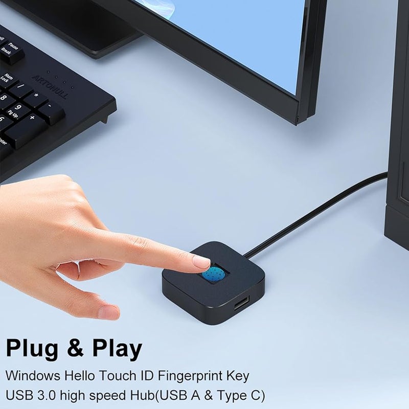 قارئ بصمات الأصابع USB الأسود لنظامي التشغيل Windows 10 و11 مع خوارزمية مطابقة سريعة وتعلم ذاتي - Image 4