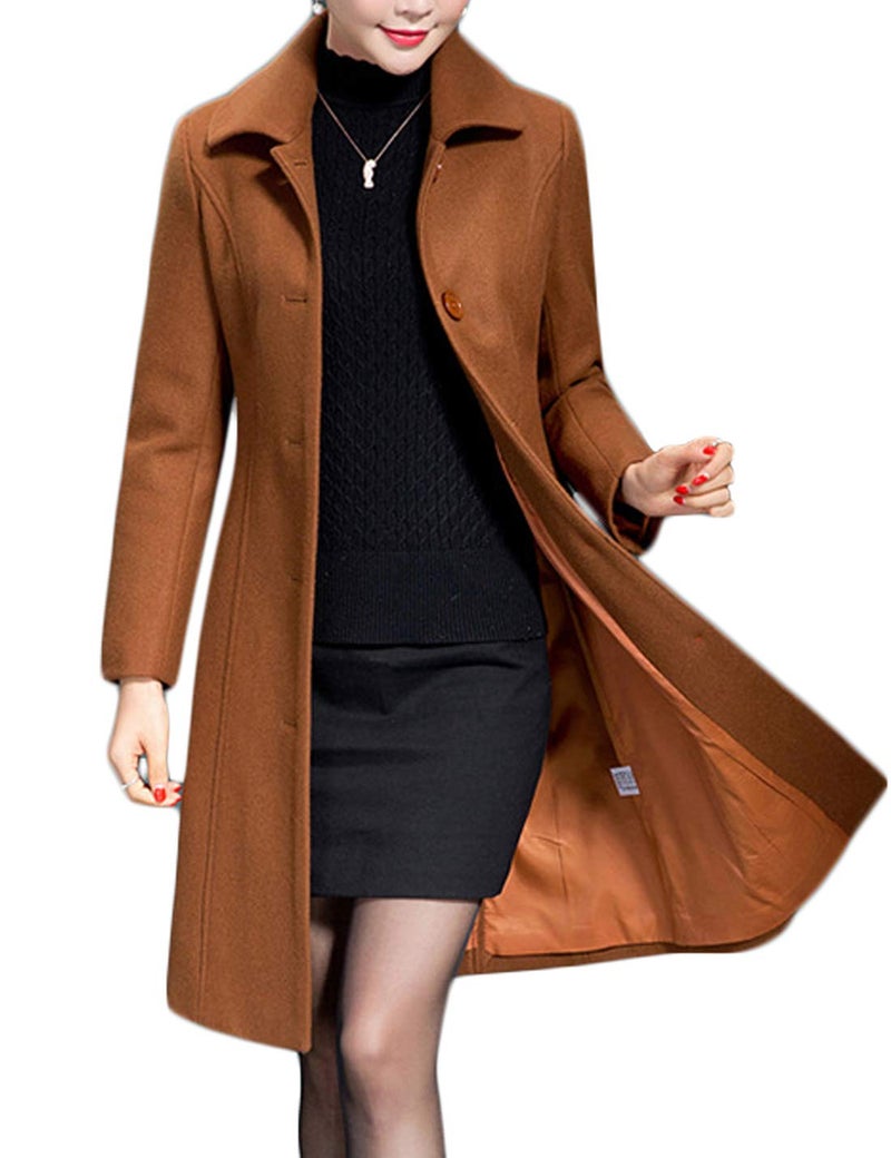 Jenkoon Women's polyester Trench Coat Winter Long Thick Overcoat Walker Coat (Caramel, Large(Bustï¼š106cm) - Image 2