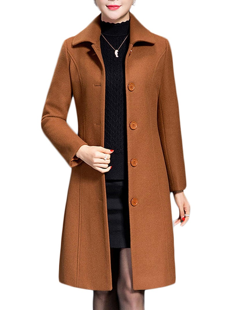 Jenkoon Women's polyester Trench Coat Winter Long Thick Overcoat Walker Coat (Caramel, Large(Bustï¼š106cm) - Image 1