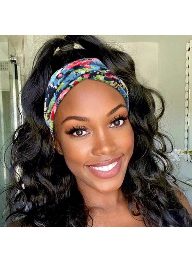 Loquat 4 Pack Boho Cotton Non-Slip Headbands For Women Girls Yoga Workout Running Knotted Turban Floral Elastic Head Wrap - Image 2