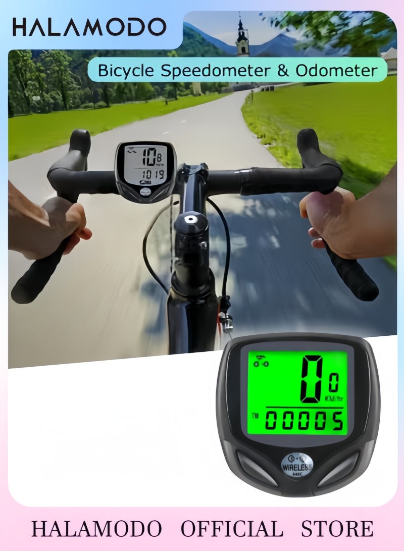 HALAMODO Bicycle Speedometer and Odometer Wireless Waterproof Cycle Bike Computer with LCD Display Speedometer Accurate Speed Tracking & Multi-Functions - Image 1