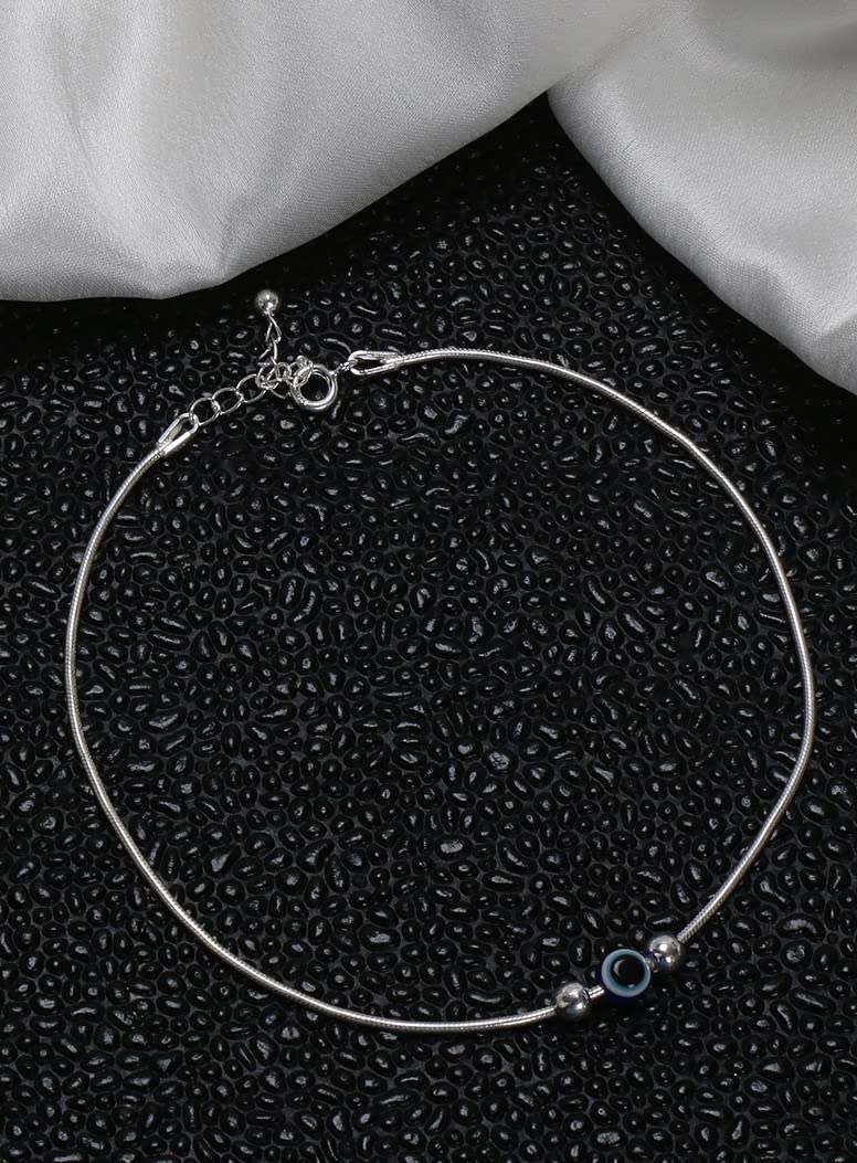 NEMICHAND JEWELS Pure 925 Silver Evil Eye Ball Anklet Payal for Women (1PC) (10 inch + extention) - Image 2