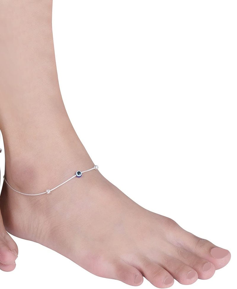 NEMICHAND JEWELS Pure 925 Silver Evil Eye Ball Anklet Payal for Women (1PC) (10 inch + extention) - Image 3