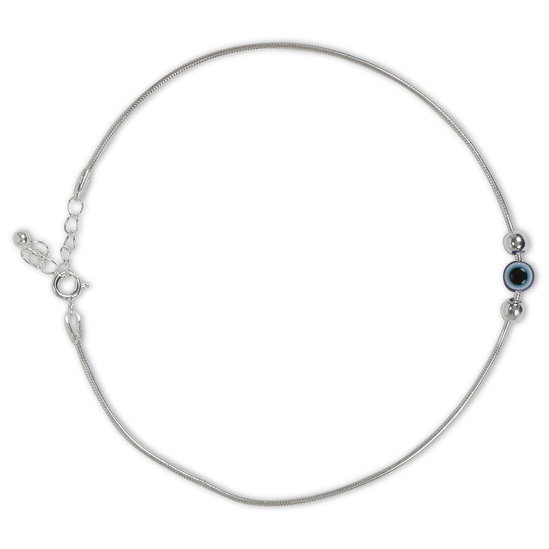 NEMICHAND JEWELS Pure 925 Silver Evil Eye Ball Anklet Payal for Women (1PC) (10 inch + extention) - Image 1
