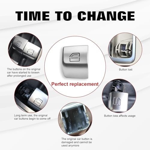 x xotic tech Xotic Tech Silver Car Window Control Power Push Button Cap Replacement,Window Glass Lift Master Switch Repair Cover,Compatible with Mercedes Benz C E S GLC Class W205 W213 W222 W253 X253(Rear Left) - Image 3