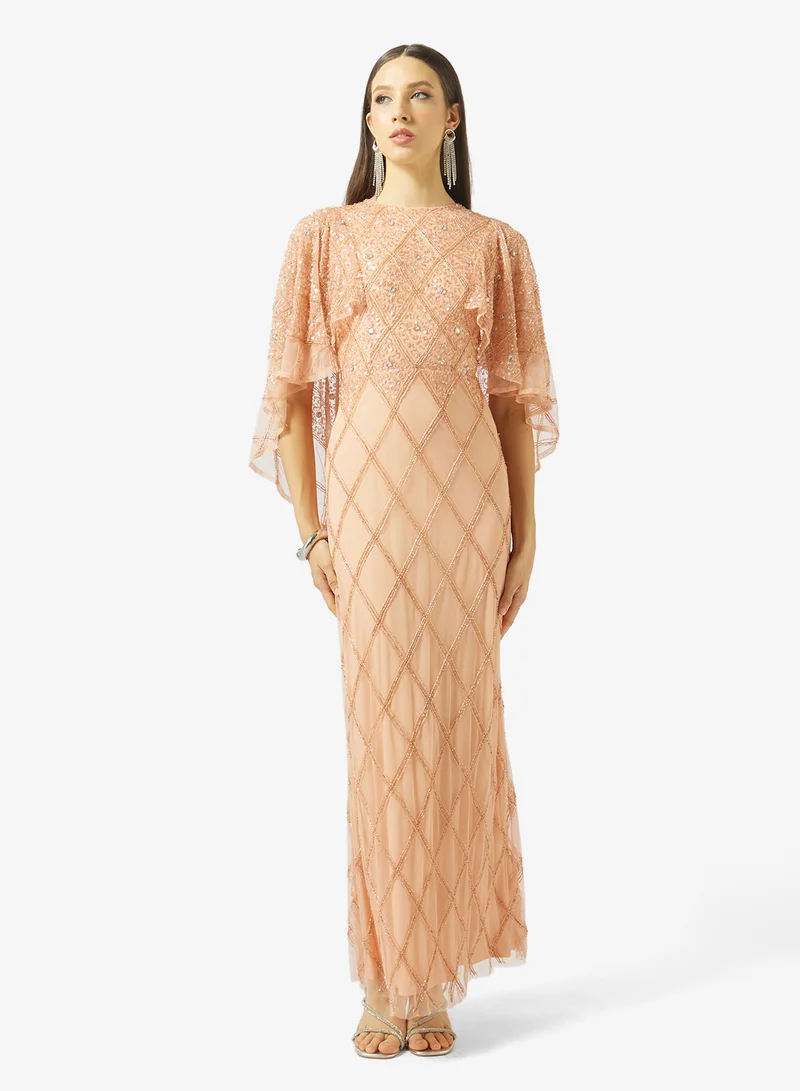 Amelia Rose Embellished flared sleeve maxi dress