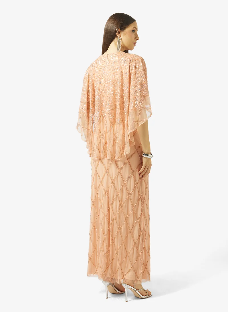 Amelia Rose Embellished flared sleeve maxi dress