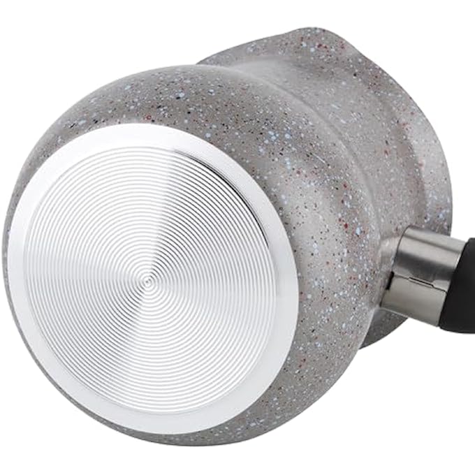 ريحني سخان القهوة مع مقبض خلفي، وعاء صهر من الخلف، إبريق قهوة تركي بطبقة جرانيت لتحضير القهوة التركية، شكل بطن 10 سم رمادي رخامي - Image 4