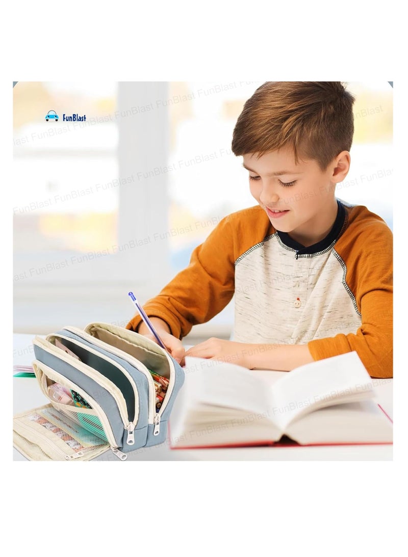 FunBlast Large Capacity Pencil Case, Multiple Compartment Double Zipper Portable Pencil Pouch, Aesthetic Pouch, Kawaii Pencil Case - Image 2