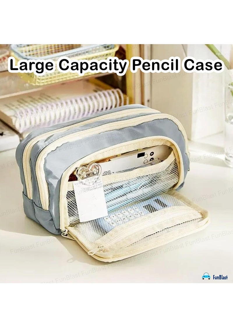 FunBlast Large Capacity Pencil Case, Multiple Compartment Double Zipper Portable Pencil Pouch, Aesthetic Pouch, Kawaii Pencil Case - Image 3