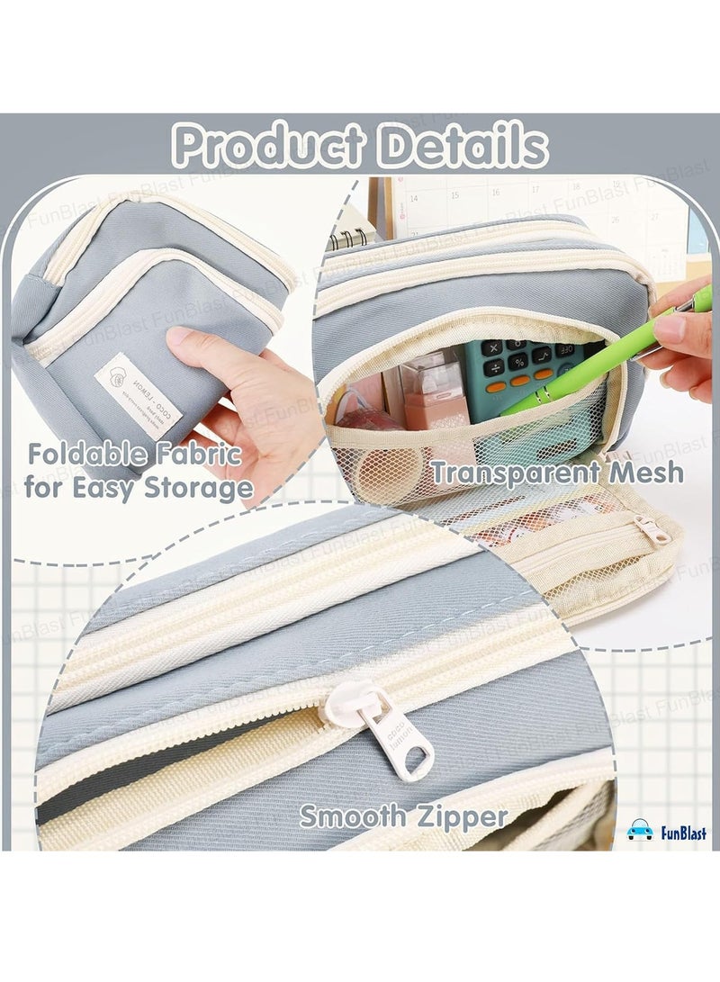 FunBlast Large Capacity Pencil Case, Multiple Compartment Double Zipper Portable Pencil Pouch, Aesthetic Pouch, Kawaii Pencil Case - Image 4
