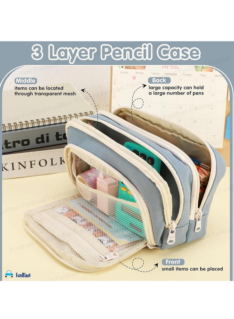 FunBlast Large Capacity Pencil Case, Multiple Compartment Double Zipper Portable Pencil Pouch, Aesthetic Pouch, Kawaii Pencil Case - Image 5