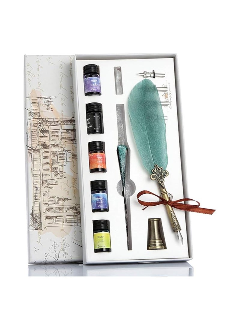 Generic Feather Pen Caligraphy Pen, Vintage Calligraphy Glass Dip Pen, Quill Pen and Ink Set, Caligraphy Pen Kits, Glass Dip Pen Set with Ink, Caligraphy Pen Kits for Beginners  - Image 2