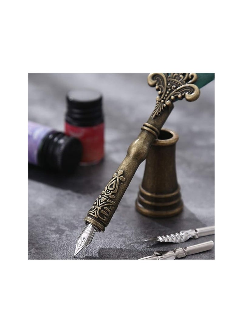 Generic Feather Pen Caligraphy Pen, Vintage Calligraphy Glass Dip Pen, Quill Pen and Ink Set, Caligraphy Pen Kits, Glass Dip Pen Set with Ink, Caligraphy Pen Kits for Beginners  - Image 3