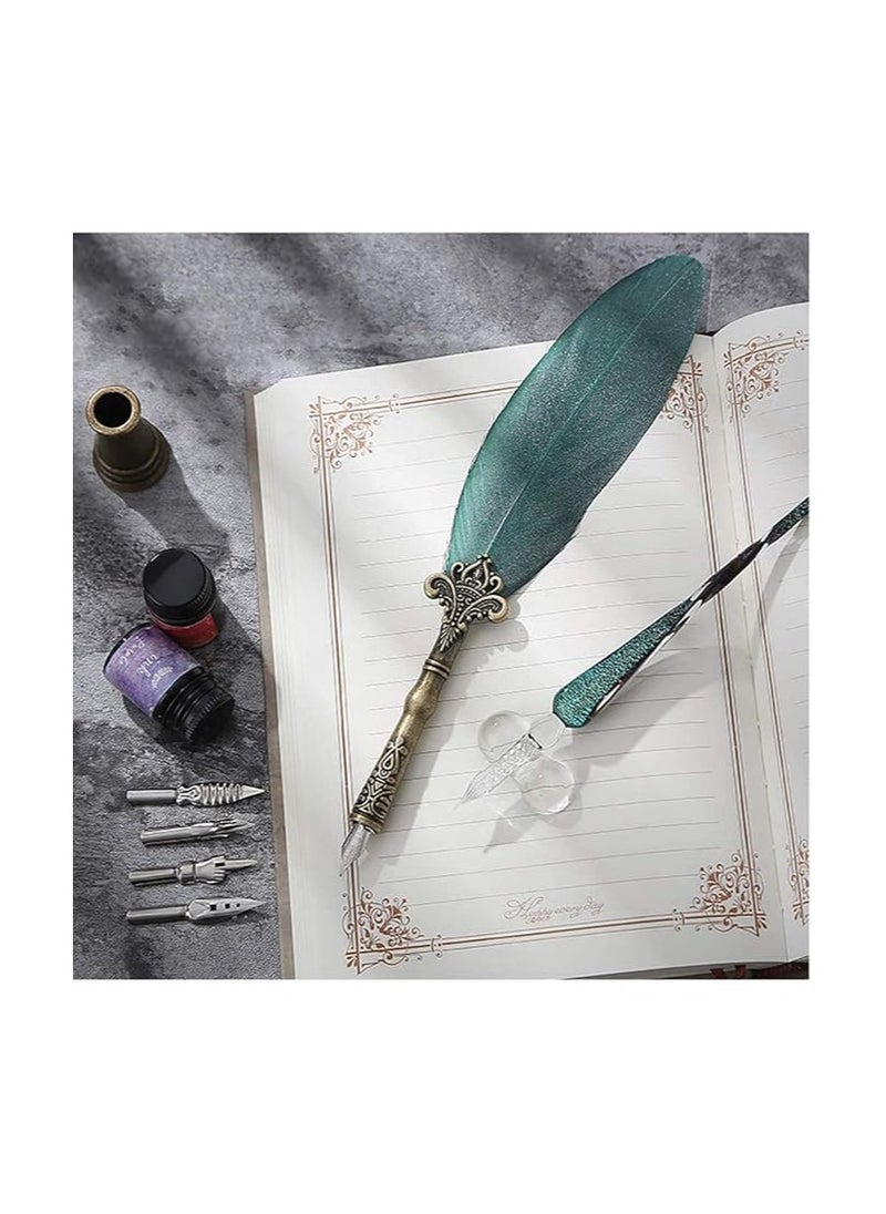 Generic Feather Pen Caligraphy Pen, Vintage Calligraphy Glass Dip Pen, Quill Pen and Ink Set, Caligraphy Pen Kits, Glass Dip Pen Set with Ink, Caligraphy Pen Kits for Beginners  - Image 4