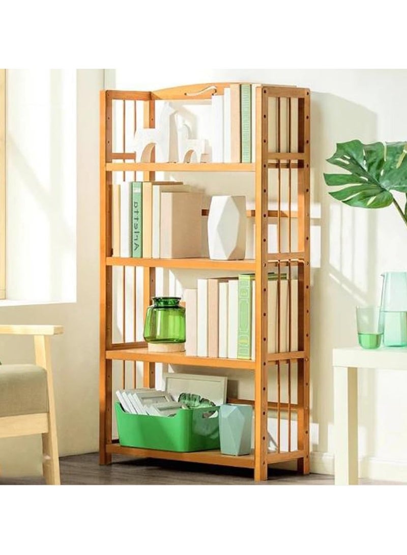 LINGWEI 4 Tiers Bookshelf Large Open Bamboo Bookcase Cabinet Kitchen Storage Organizer Wooden Standing Rack  - Image 1