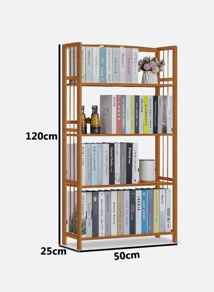 LINGWEI 4 Tiers Bookshelf Large Open Bamboo Bookcase Cabinet Kitchen Storage Organizer Wooden Standing Rack  - Image 4
