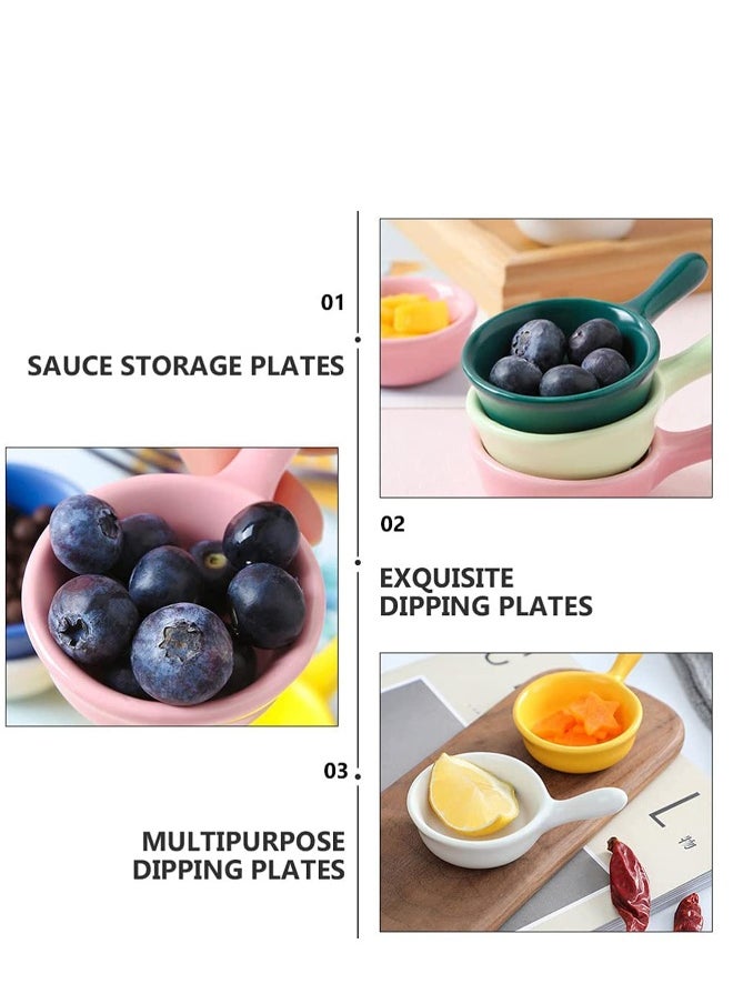 Generic - Ceramic Sauce Dishes Chip & Dip Sets Colorful Mini Bowl Set Ketchup Side Dish Tableware Condiment Relish Plate Seasoning Soy Sauce Dishes Stackable Ramekins with Grip Handle (Colorful 5 Pcs) - Image 1
