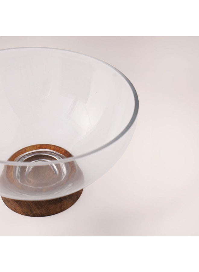 La Mesa dia 21.5cm glass bowl with acacia wood base - Image 1