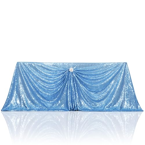 PartyDelight Sequin Tablecloth Baby Blue 90"x132" Table Cloth for Wedding Dinning Table Rectangular - Image 1