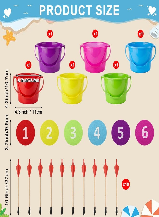 Junkin Toss Game Set with 6 Colorful Beach Buckets, 10 Wooden Arrows & 6 Felt Numbers Arrow Toss Game Fun for Adults Fun Indoor Outdoor Activities for Family, Parties, Camping - Image 2