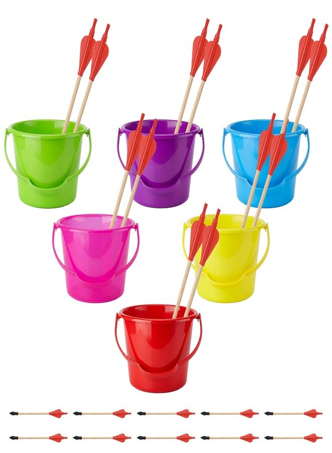 Junkin Toss Game Set with 6 Colorful Beach Buckets, 10 Wooden Arrows & 6 Felt Numbers Arrow Toss Game Fun for Adults Fun Indoor Outdoor Activities for Family, Parties, Camping - Image 1