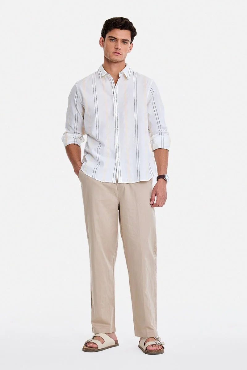 سنيتش White Striped Long Sleeve Regular Fit Shirt