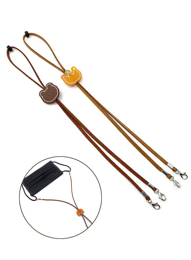 2 Pcs Cartoon Adjustable Mask Holder Strap, Relieve Ear Pressure Elastic Face Mask Cover Rope, Comfortable Fun Glasses Lanyard String Hooks (Brown) - Image 1