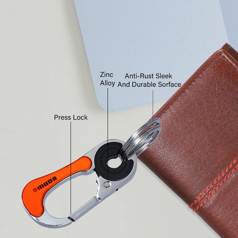 omuda Stylish Hook Locking Silver Metal Carabiner Double Ring Hook Metal Key Chain for Men & Women - Image 3