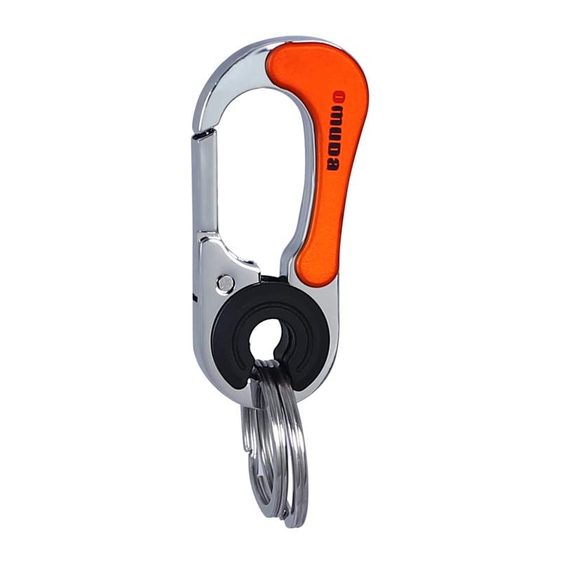omuda Stylish Hook Locking Silver Metal Carabiner Double Ring Hook Metal Key Chain for Men & Women - Image 1
