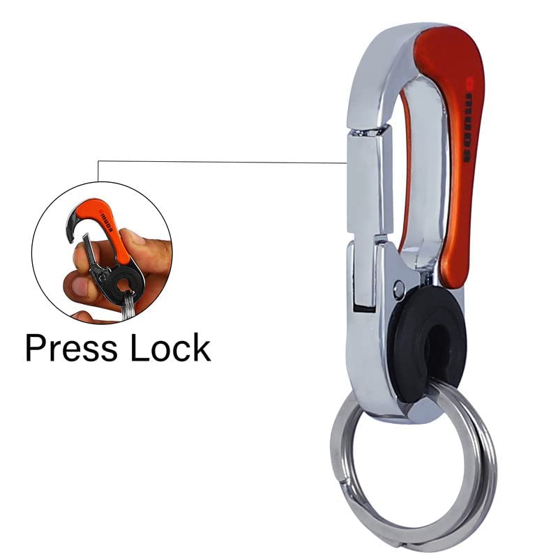omuda Stylish Hook Locking Silver Metal Carabiner Double Ring Hook Metal Key Chain for Men & Women - Image 2
