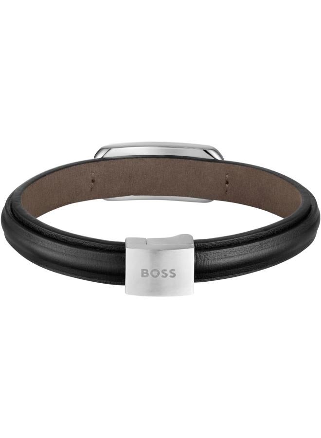 BOSS Kode Collection Bracelet For Men With Black Leather And Stainless Steel Closure - 1580783M - Image 2