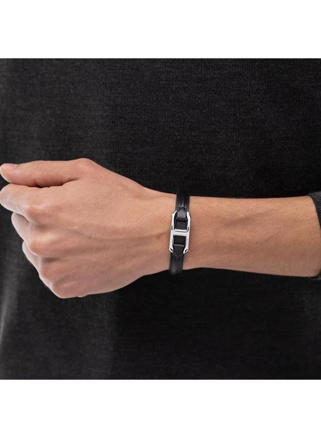 BOSS Kode Collection Bracelet For Men With Black Leather And Stainless Steel Closure - 1580783M - Image 3