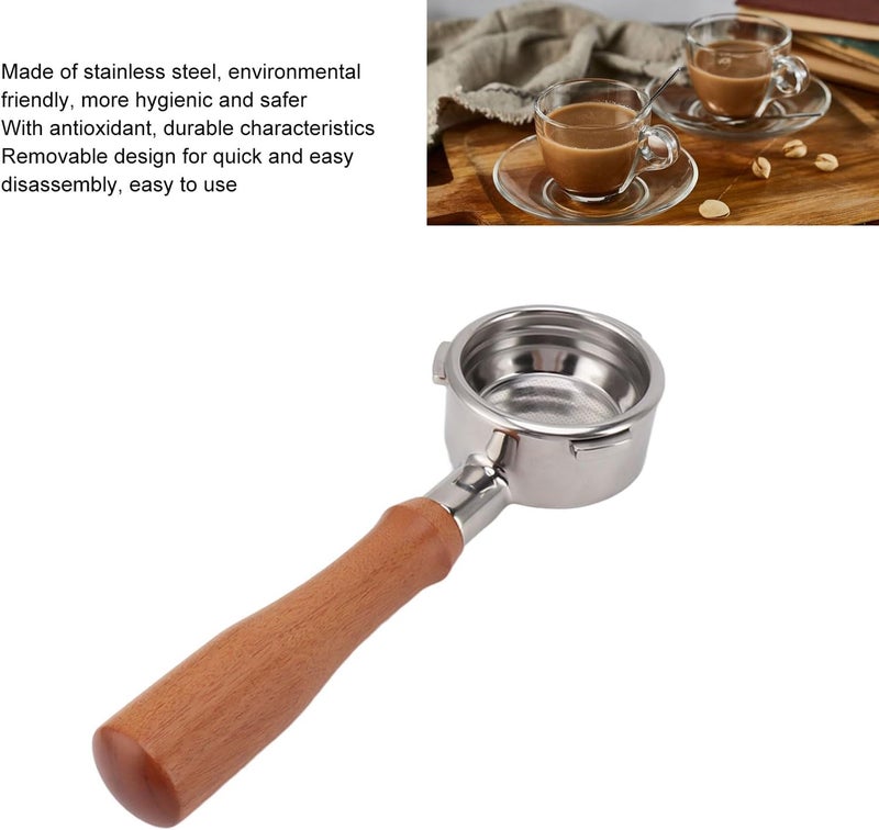 fannay 58mm Bottomless Portafilter, 3 Ears Stainless Steel Bottomless Naked Portafilter with Filter Basket & Wood Handle, Professional Espresso Portafilter for Barsetto Espresso (E All - Image 3
