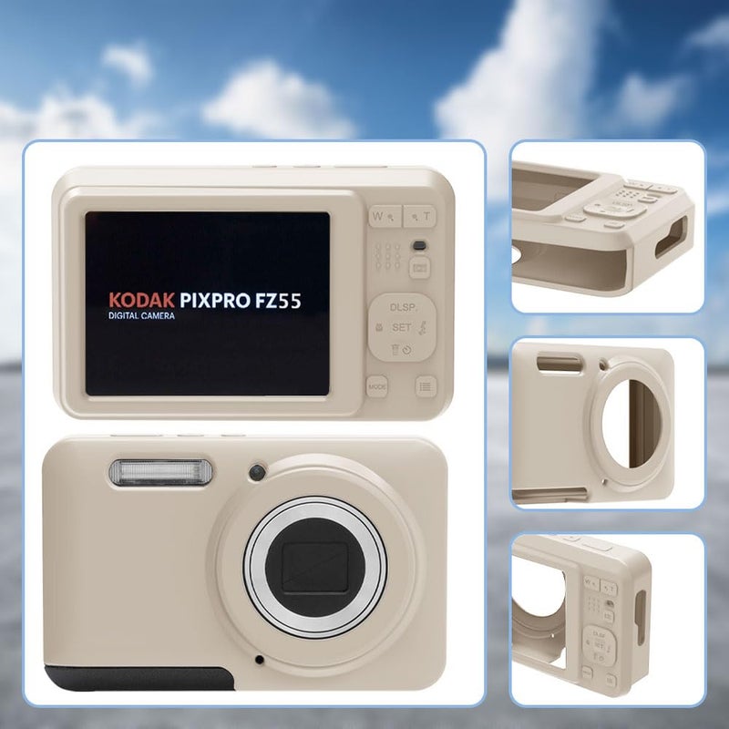 Tedubax Case for Kodak PIXPRO FZ55,FZ55 accessories,Soft Silicone Protective Case,Comes with 2 Screen Protectors and 1 Wrist Strap - Off white - Image 5